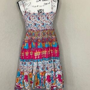 630 - Chaudry NWT Pink and Blue Floral Sleeveless Square Neck Midi Dress